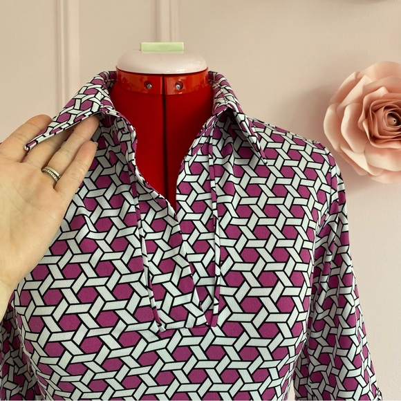 Laundry by Shelli Segal, Purple/White Geometric Print Dress, Collar, Sporty, US4 - Picture 3 of 11
